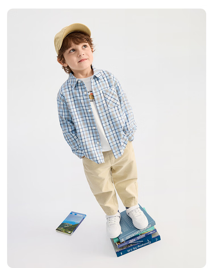 Balabala Kids Long Sleeve Shirt Boys and Girls 2026 Spring Autumn Plaid Top [Mall Same Style] 23