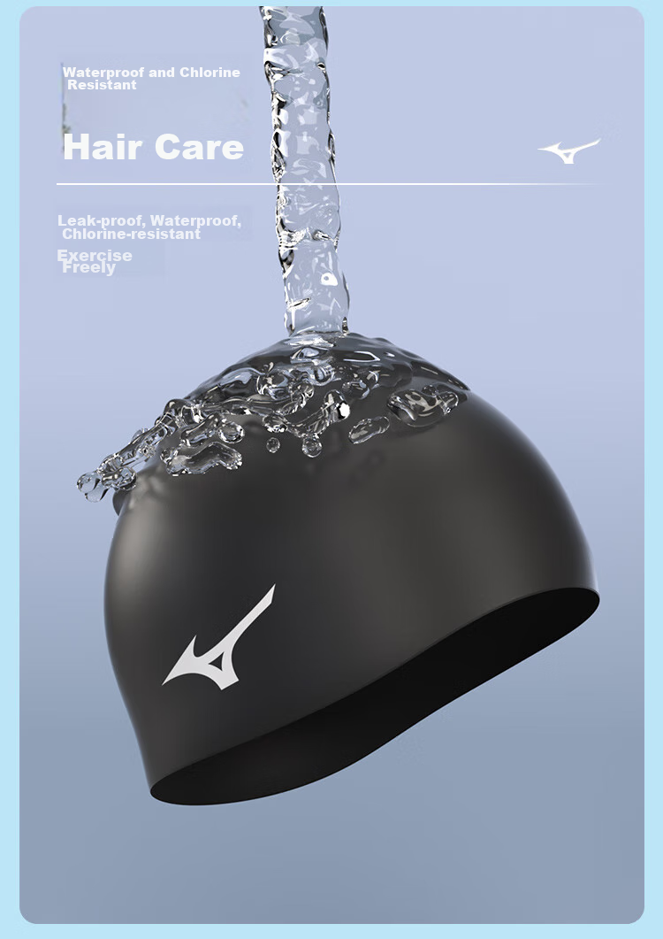 MIZUNO Swimming Cap, Unisex Adult Waterproof Cap, Long Hair Ear Protection, Non-Constricting, Enlarged Professional Silicone Cap N2CW1S02 Black 5