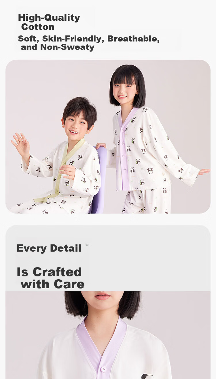 Hodo Kids Unisex New Cardigan Air Conditioning Cotton Pajama Set with Panda Print 170 8