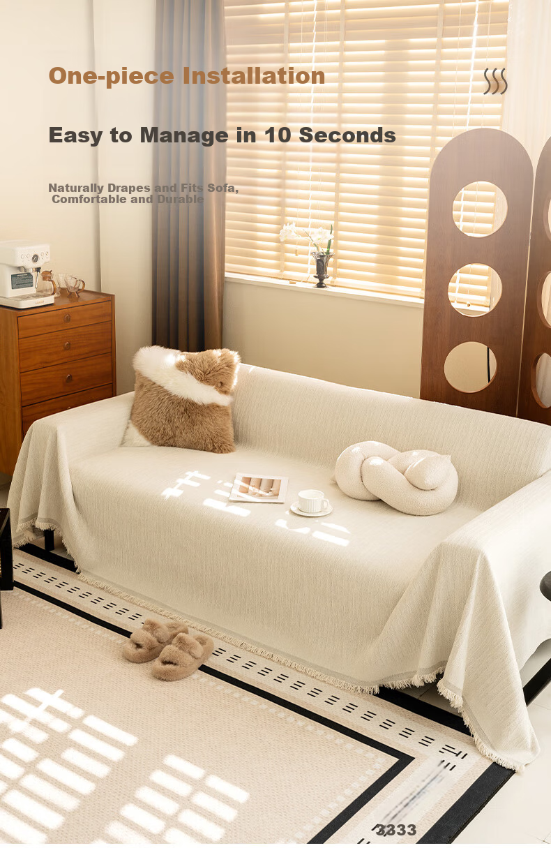 MUJI Premium Sofa Cover All-Season Sofa Throw Full Cover Blanket Cream White 180x380cm 10