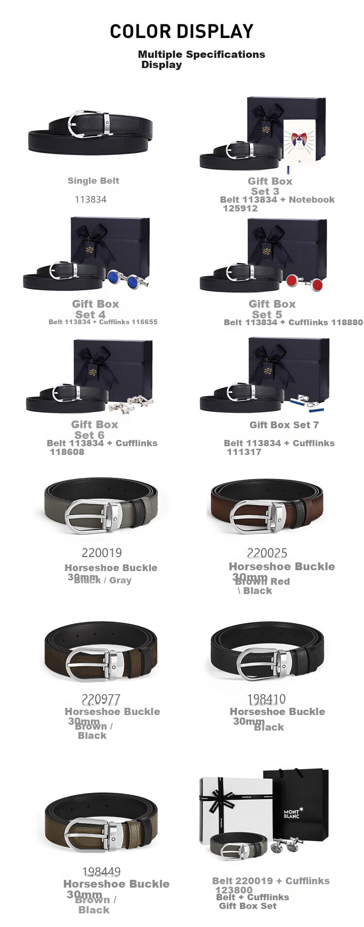 MONTBLANC Men's Black/Brown Reversible Leather Belt with Pin Buckle 120x3cm 113834 Gift 5