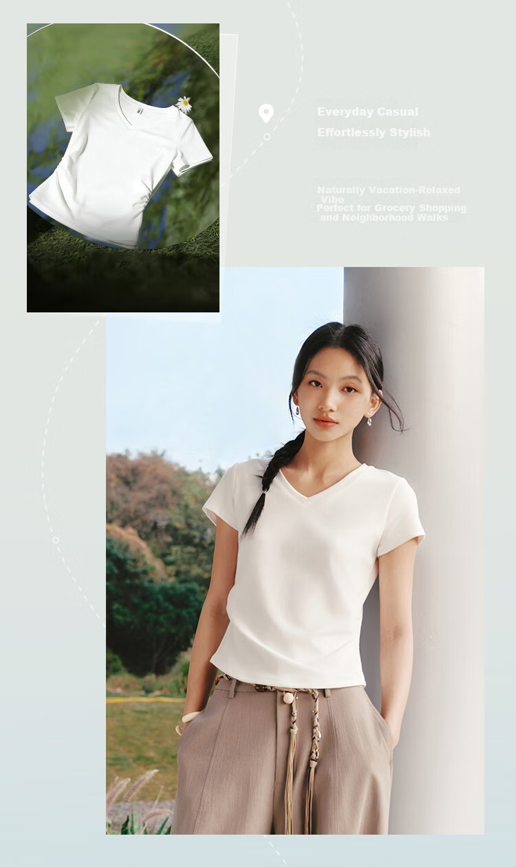 Semir Chen Duling Women's Short Sleeve T-Shirt Summer 2026 Crop Top Round Neck Slim Fit V-Neck Inner Wear 109326100003 8