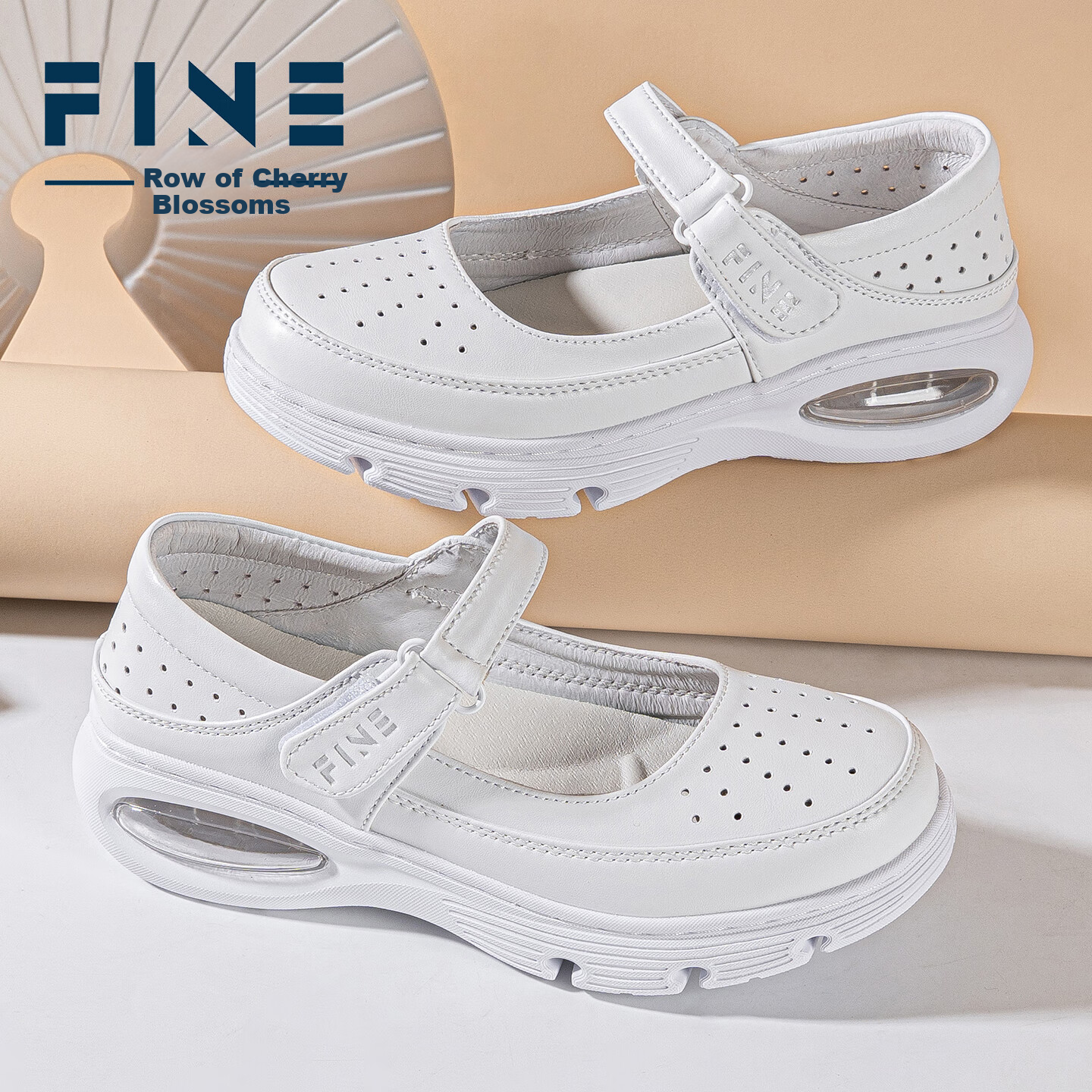 Feiying Cushion Nurse Shoes Women Spring Summer Genuine Leather Hollow Magic Tape Medical Work Shoes 2-2003 White 38
