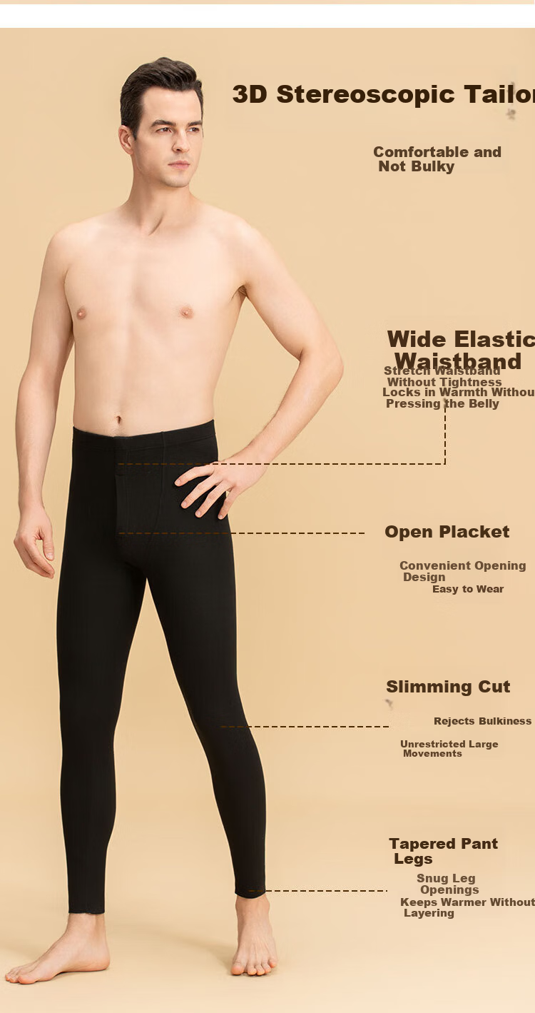 Men's Orange Thermal Long Johns Warm Pants Autumn Winter Goat Cashmere Antibacterial Basic Base Layer Gray Blue 2XL 13