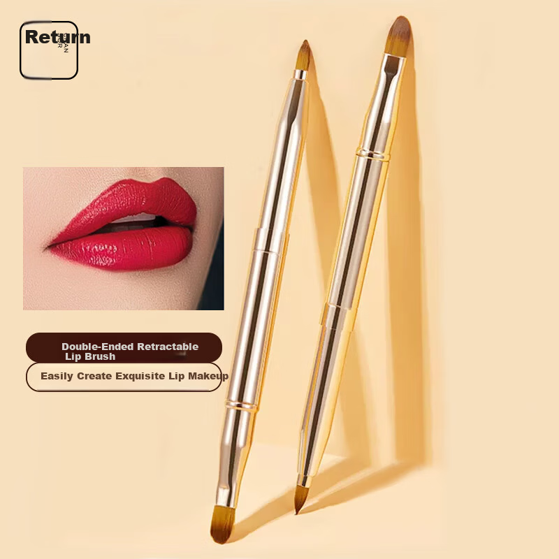 Chense Double-Ended Retractable Lip Brush (Gold) Portable Lip Liner and Concealer Brush with Cap