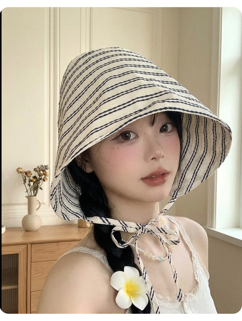 FitonTon Women's Summer Sun Protection Hat Striped UV Protection Outdoor Beach Sun Hat Travel Face Cover Hat 9