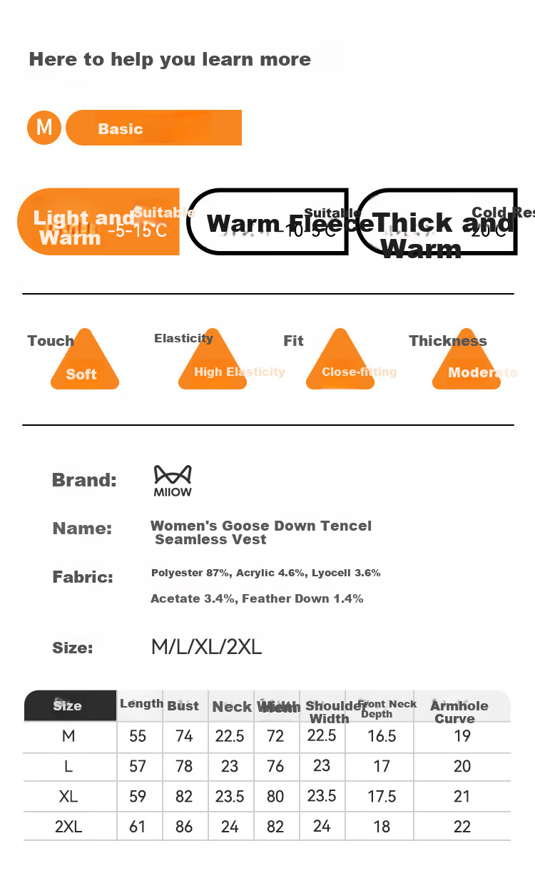 MiiOW 2-Piece Women's Thermal Vest with Goose Down and Tencel, Seamless Thickened Base Layer Top 12
