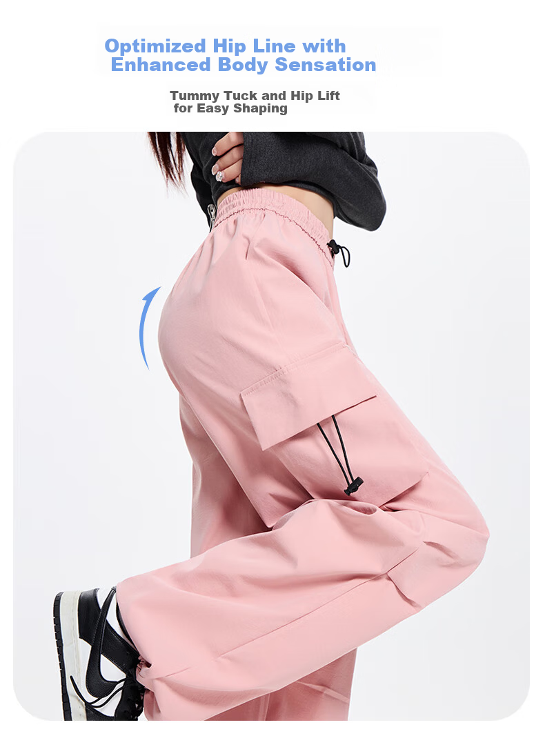 Langsha Women's Spring Summer Wide-Leg Cargo Pants American Style Hiking High-Waist Paratrooper Casual Street Dance Quick-Dry Sports Pants 12