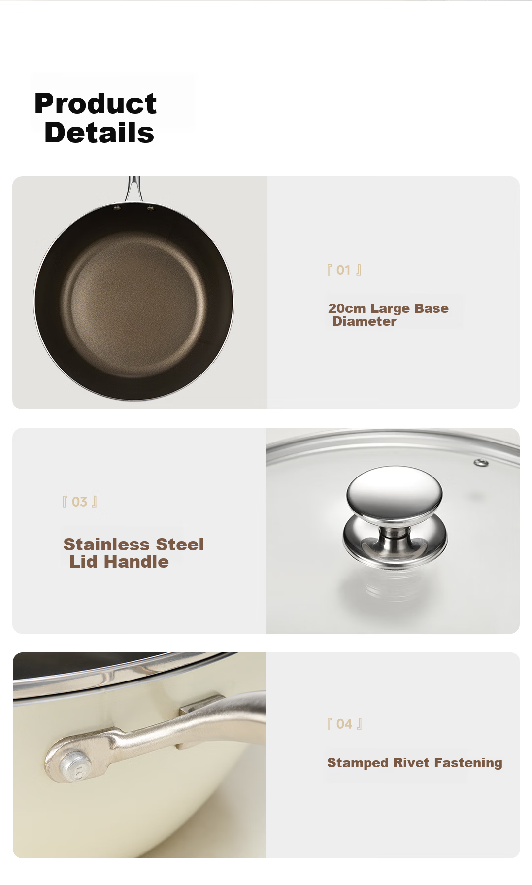 Midea Non-Stick Titanium Wok 30cm Flat Bottom Frying Pan Compatible with Induction Cooker 13