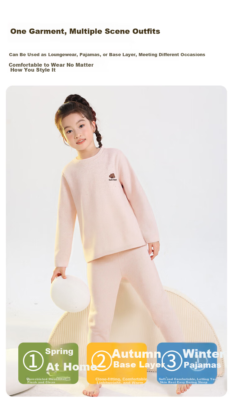 YUZHAOLIN Kids Thermal Underwear Set Unisex Autumn Cotton Pajamas Homewear Off-White 160 5