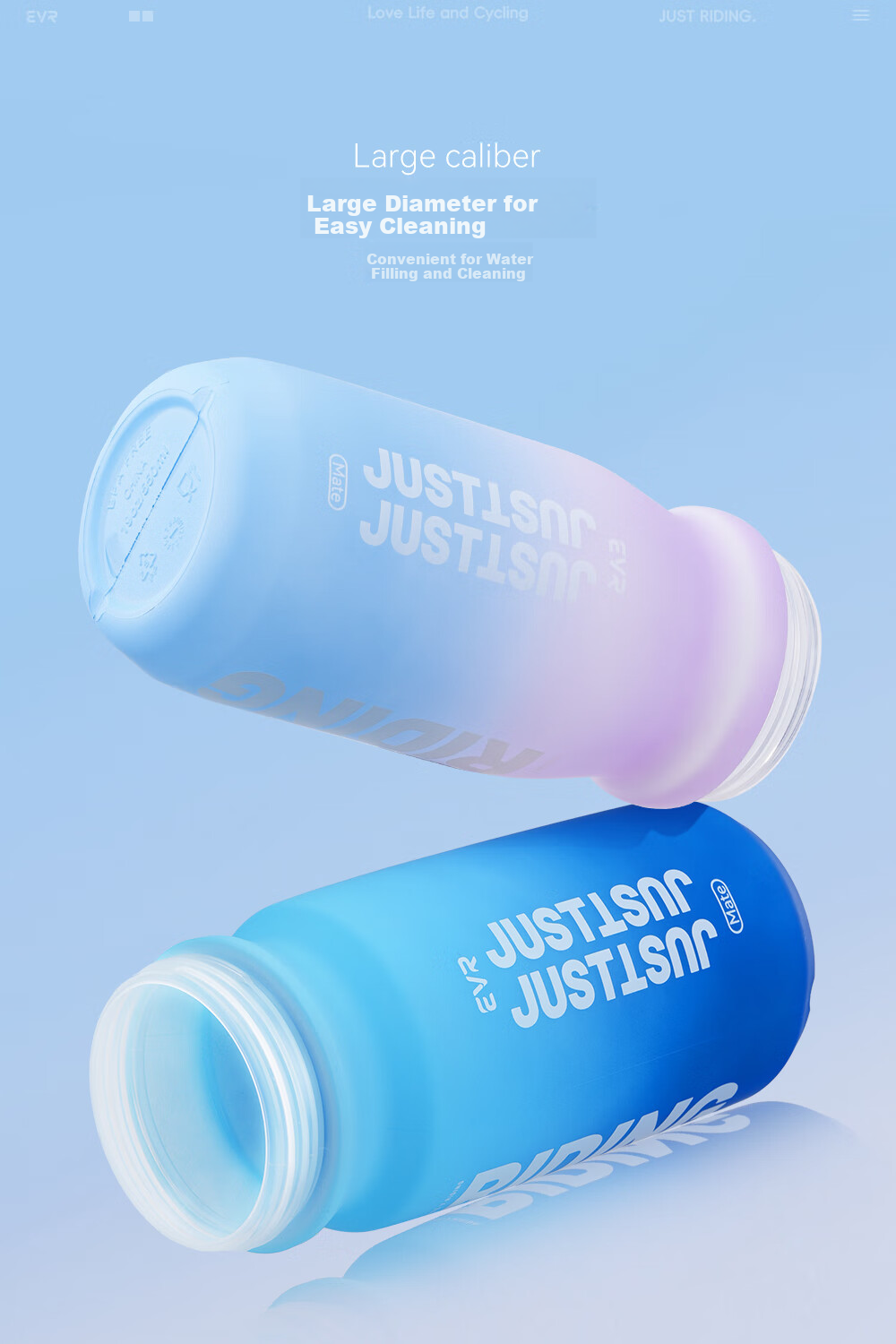 EVR Cycling Water Bottle Colorful Gradient Large Capacity Squeeze Water Dispenser (Illusion) Dreamy Blue Purple 650ML 8