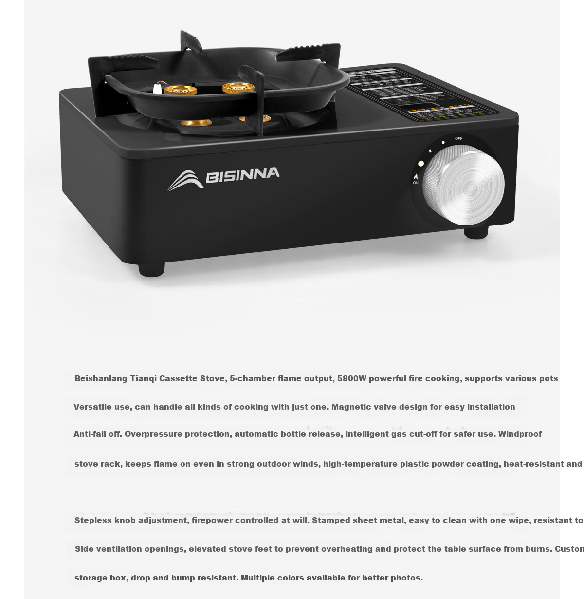 Beishanlang Outdoor Portable Gas Stove Windproof Explosion-Proof Camping Stove High Flame Magnetic Stove Household Gas Cooker Lanye Black 3
