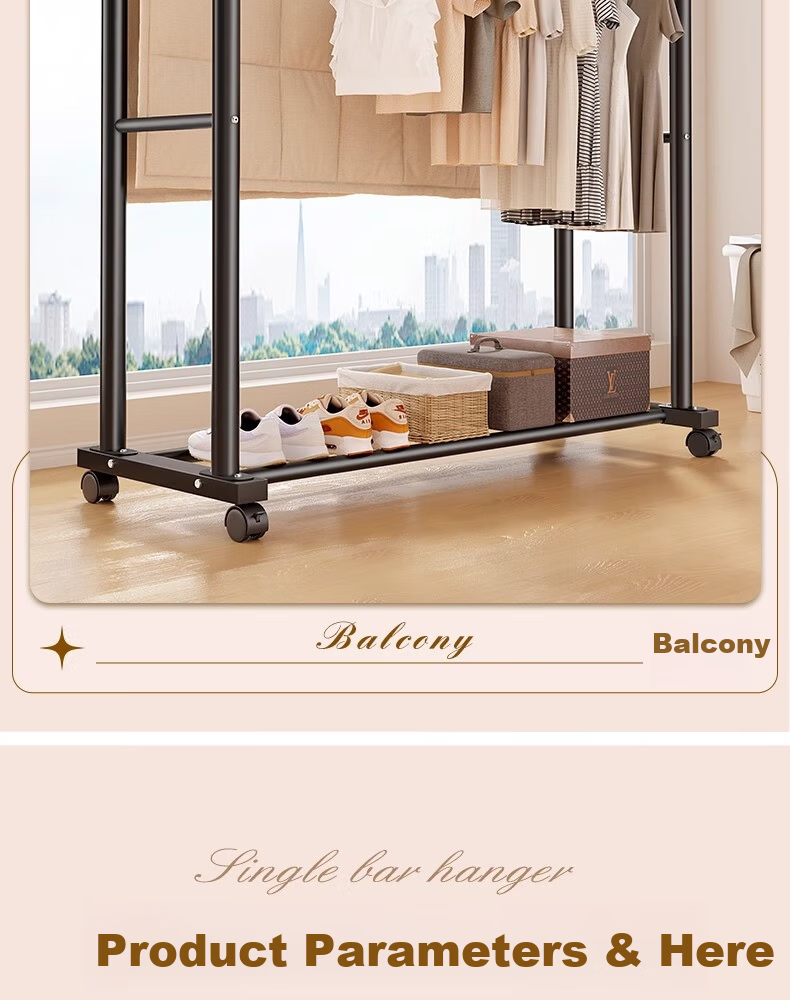 Shunyou Double Rod Floor Standing Coat Rack Indoor Mobile Clothes Hanger Storage Drying Rack Dormitory Clothes Drying Rack SY-1212 13