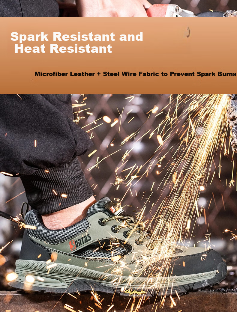 SONTAS Men's Summer Breathable Mesh Safety Shoes Anti-Smash Anti-Puncture Steel Plate Steel Toe Lightweight Ultra-Soft Work Insulated Size 40 Comfortable Ultra-Light Black All-Season Safety Shoes 9