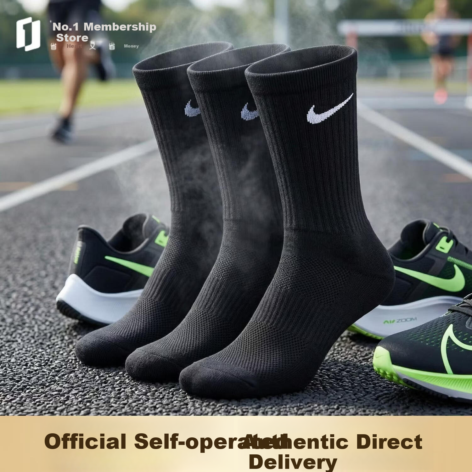 Nike Men's Quick-Dry Breathable Sports Socks Mid-Calf Three-Pack SX7676-010 Black M