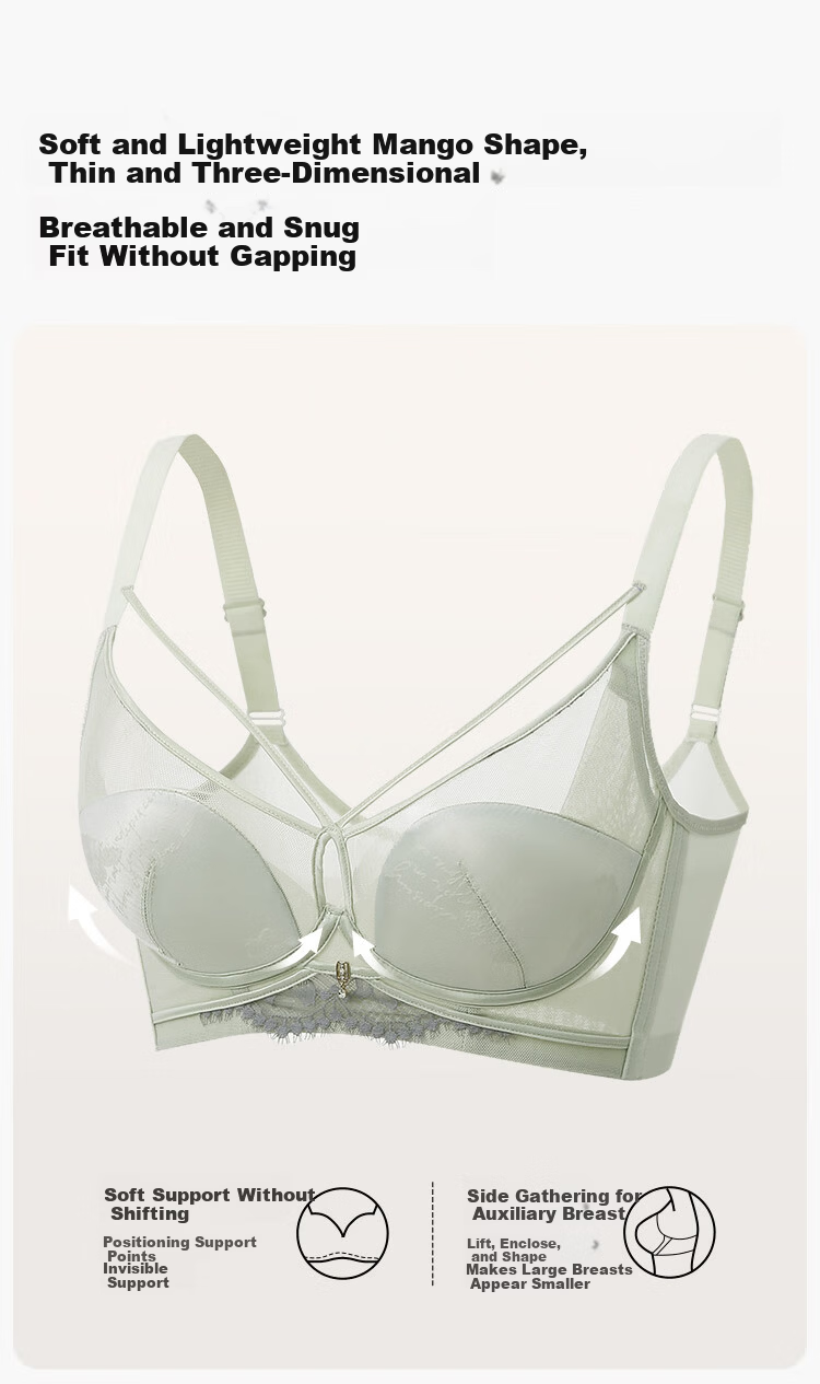 Ordifen Women's Breathable Deep V Small Bust Mango Cup Soft Underwire Push-Up Side Support Bra XBHA18 21