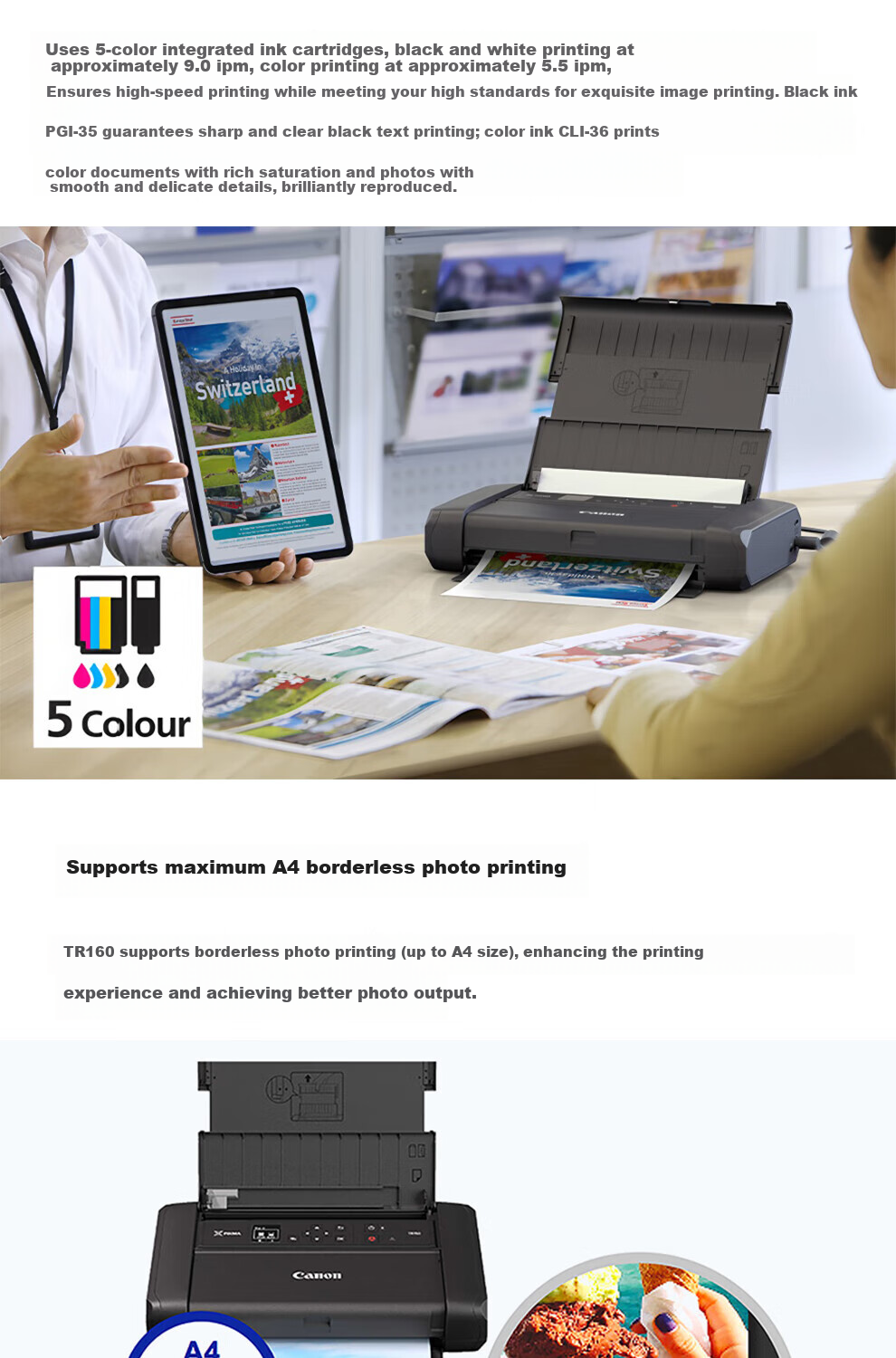 Canon TR160 Mobile Office Printer Portable Inkjet Wireless Printer Business Replacement for TR150 Photo Document Wireless Direct Connect 2