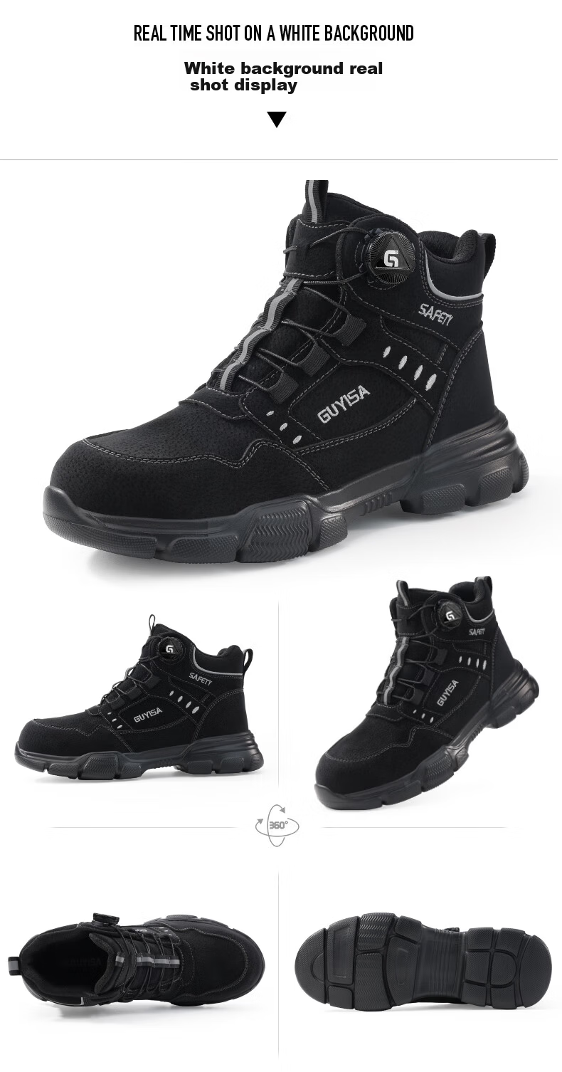 JUNBU Men's Steel Toe Safety Work Shoes Anti-Smash Puncture Lightweight Comfortable Functional Shoes F155BKT Size 44 20