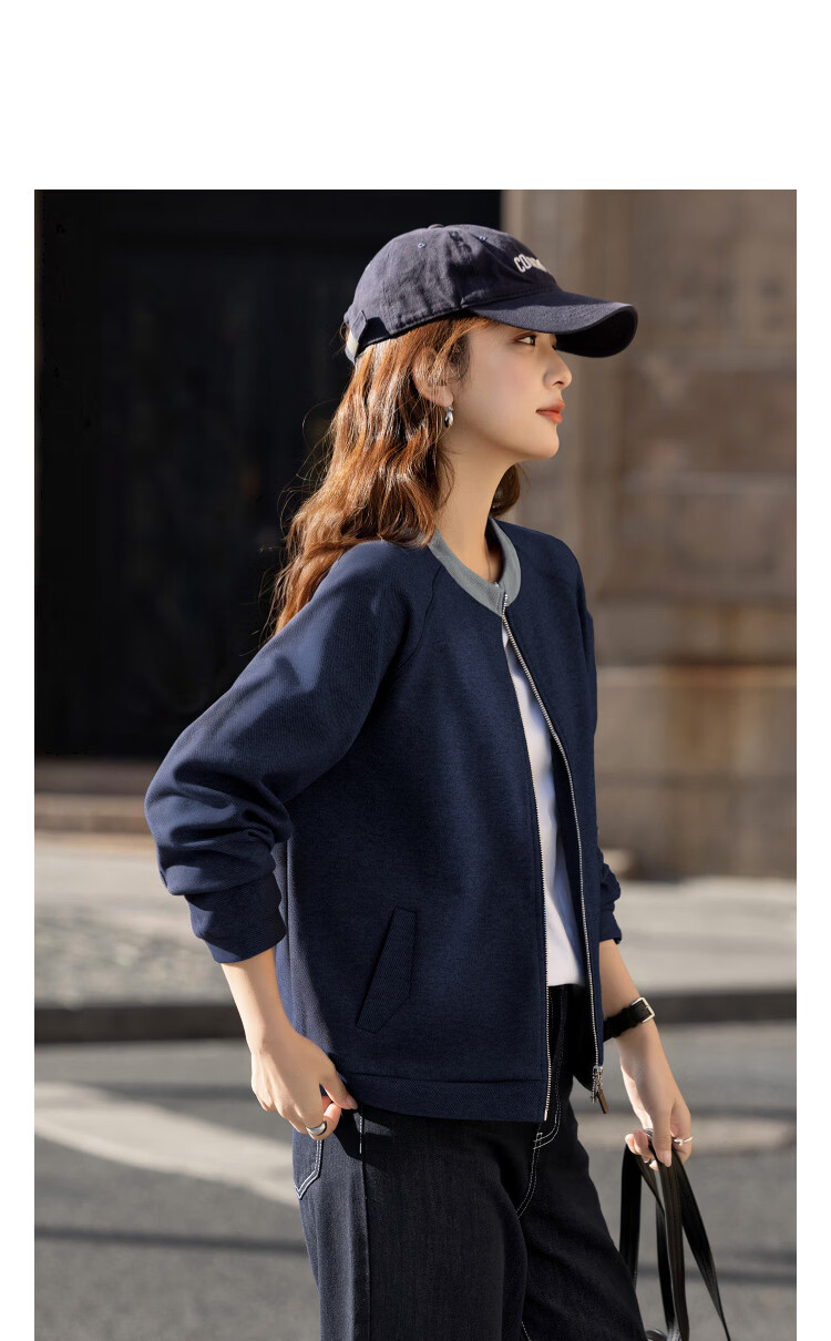 Demana Vintage Style Spring Cloud Oxygen Cotton Colorblock Stand Collar Leather Strap Zipper Loose Fit Petite Women's Jacket 17