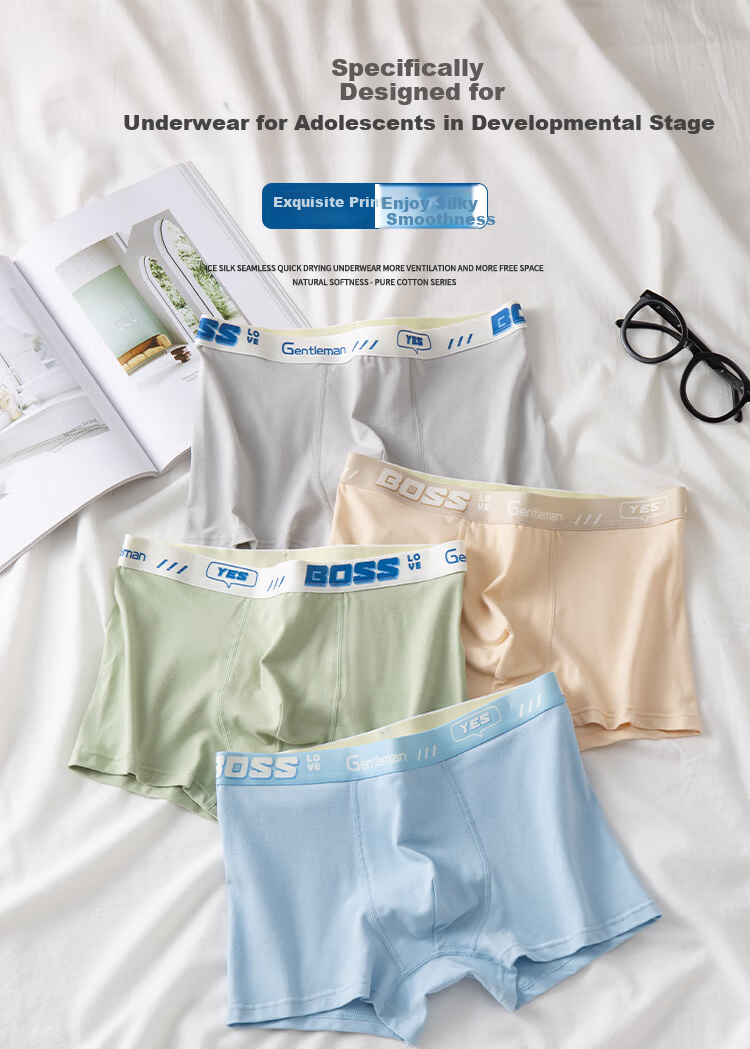 Dingguagua Youth Cotton Antibacterial Boxer Briefs for Boys, Teenagers, Middle School Students, Children's Four-Point Shorts 1