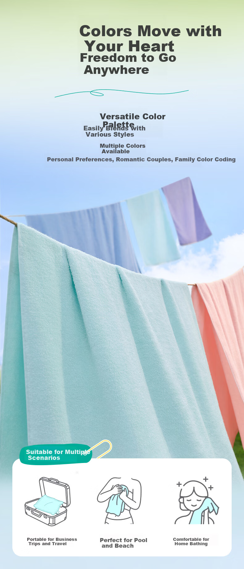 PurCotton Bath Towel 100% Cotton Antibacterial Extra Large Thick Absorbent No Shedding Bath Sheet Sakura Pink 70x140cm 11