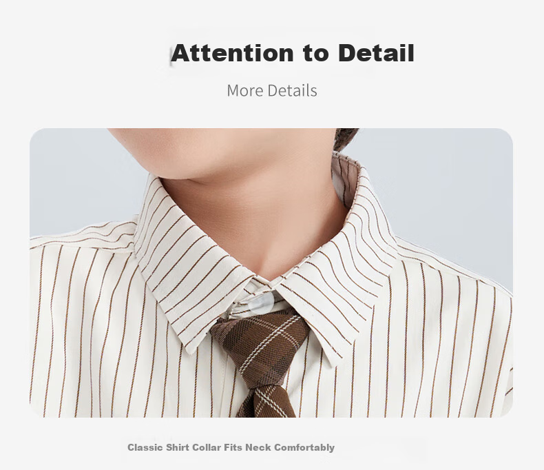 Luomeng Children's White Base Coffee-Colored Long-Sleeve Striped Shirt, Boys' Preppy Style Casual Versatile Spring And Autumn Shirt, White, Size 170 26