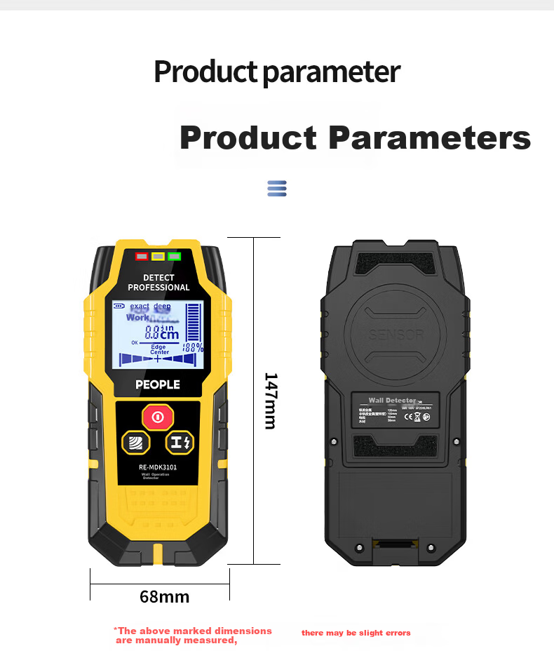 People Multifunctional Wall Detector Metal Rebar Wire Water Pipe Wood Detector Live Cable Pipeline Locator 8