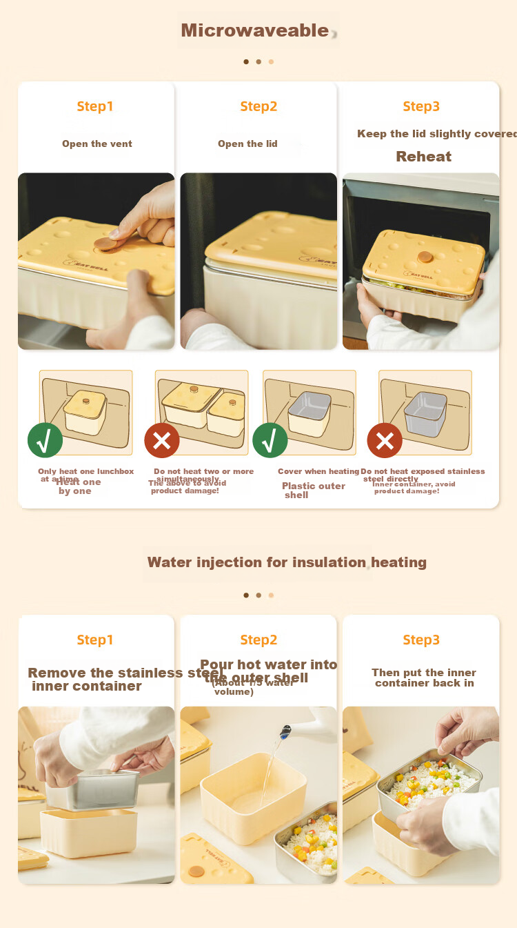 Shuke Microwave-Safe Stainless Steel Lunch Box Insulated Portable Bento Box for Office Workers Food Storage Container 5