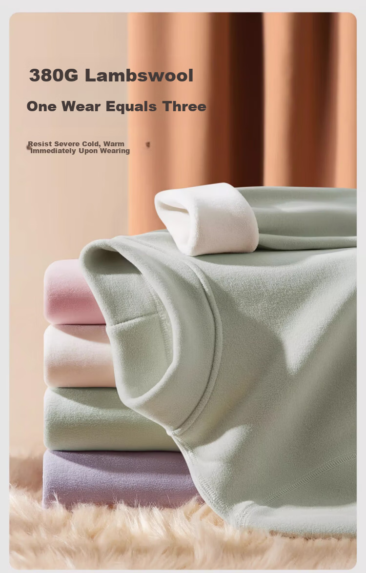 LangSha Women's Thermal Underwear Set Fleece Lined Thickened Winter Lamb Wool Heat Retaining High Neck Top and Bottom Pajamas 6