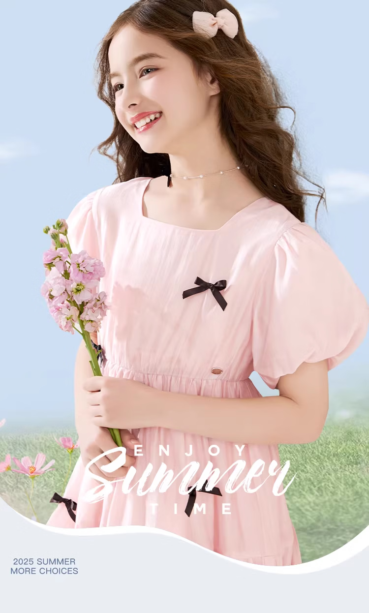 Disney Girls Summer Dress New Children's Princess Dress Large Kids Stylish Tencel Chiffon Dress EQ020 Pink 170 1