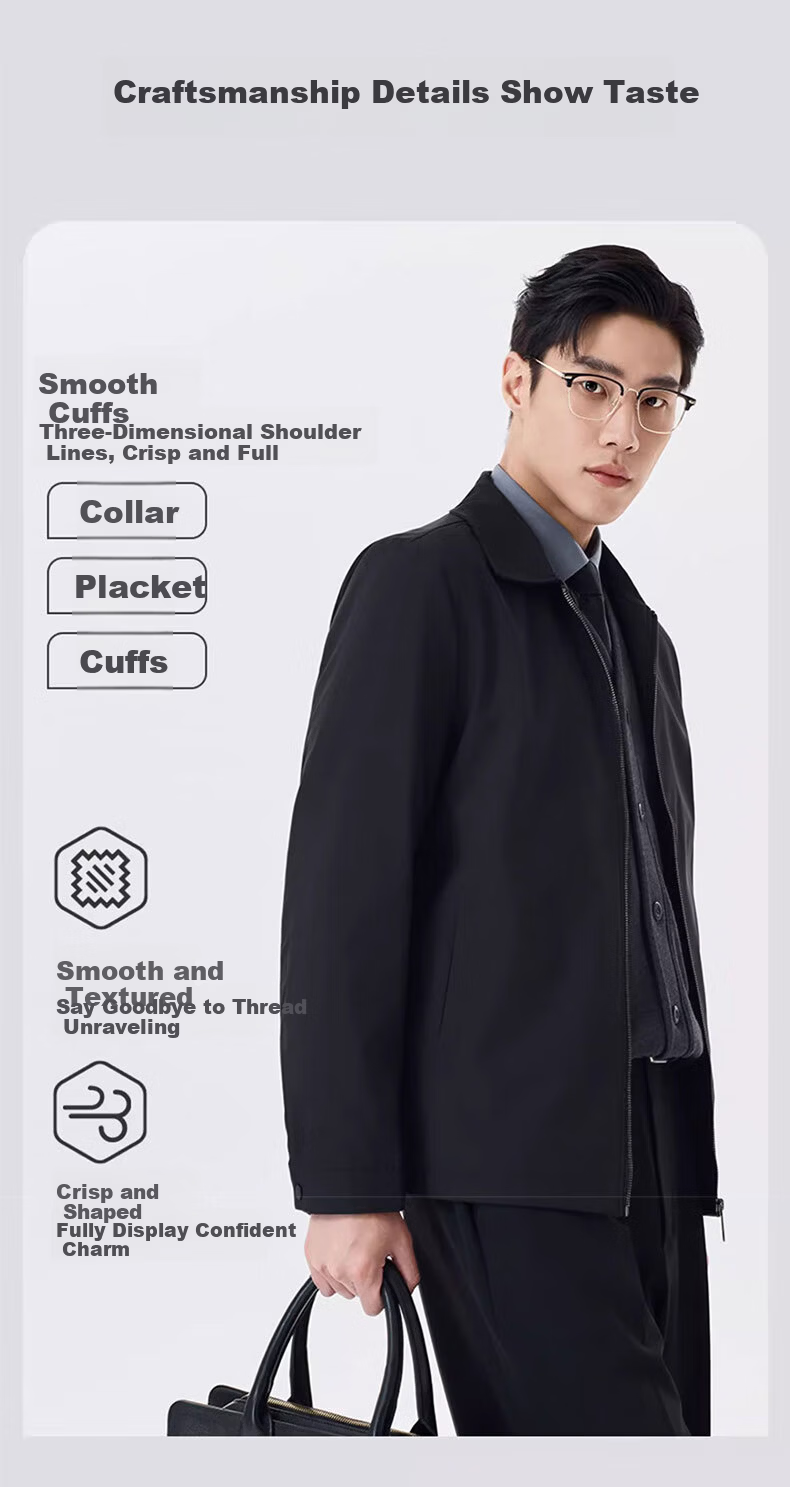 Woodpecker [Wear-Resistant and Water-Repellent] Men's Summer Jacket, Middle-Aged Dad Style, Casual Lapel Jacket, Black XL 5