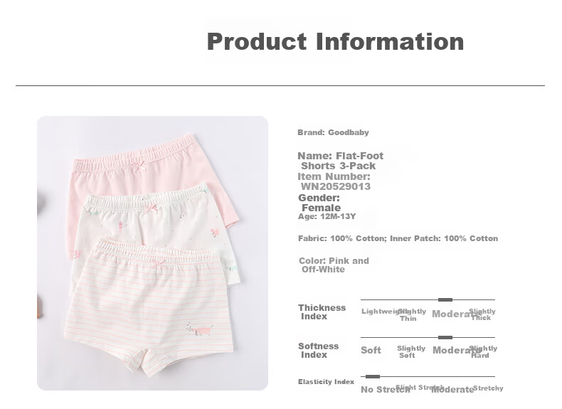 GB Girls' Cotton Antibacterial Boxer Briefs for Children, A-Class Baby Underwear, 3-Pack, Size 10A 4