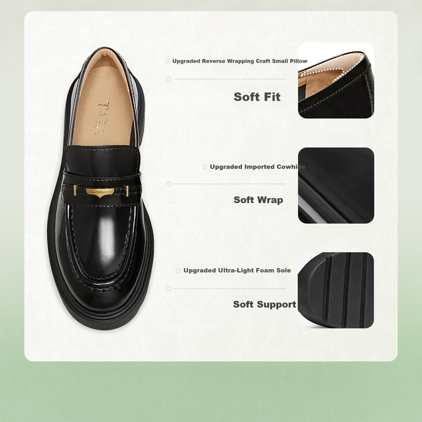 TATA Lu Yuxiao's Magic Detective Thick-Soled Loafers, British Style Genuine Leather Shoes, Black, Size 38 14