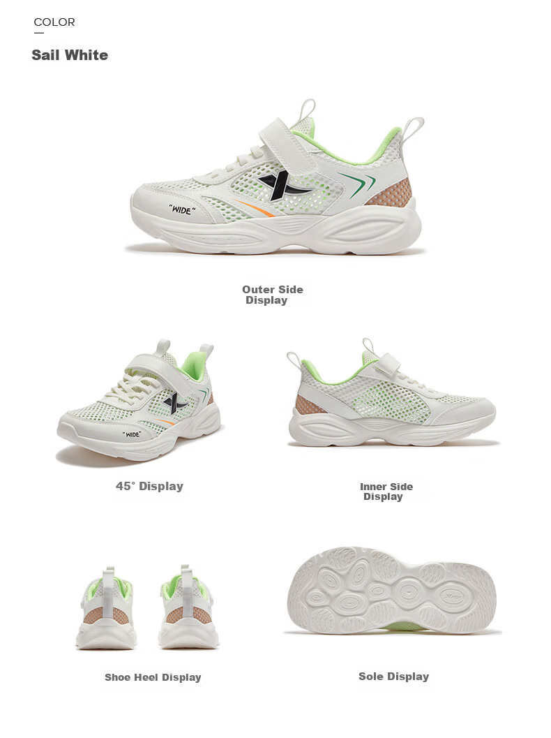 XTEP Kids Boys Wide Fit Shock Absorption Anti-Collision Velcro Running Shoes XTEP White Size 35 4
