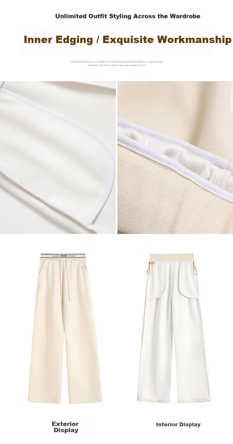 Langsha Spring Women's Pants Mulberry Silk Wool Wide-Leg Thick High-Waist Straight Casual Trousers 11