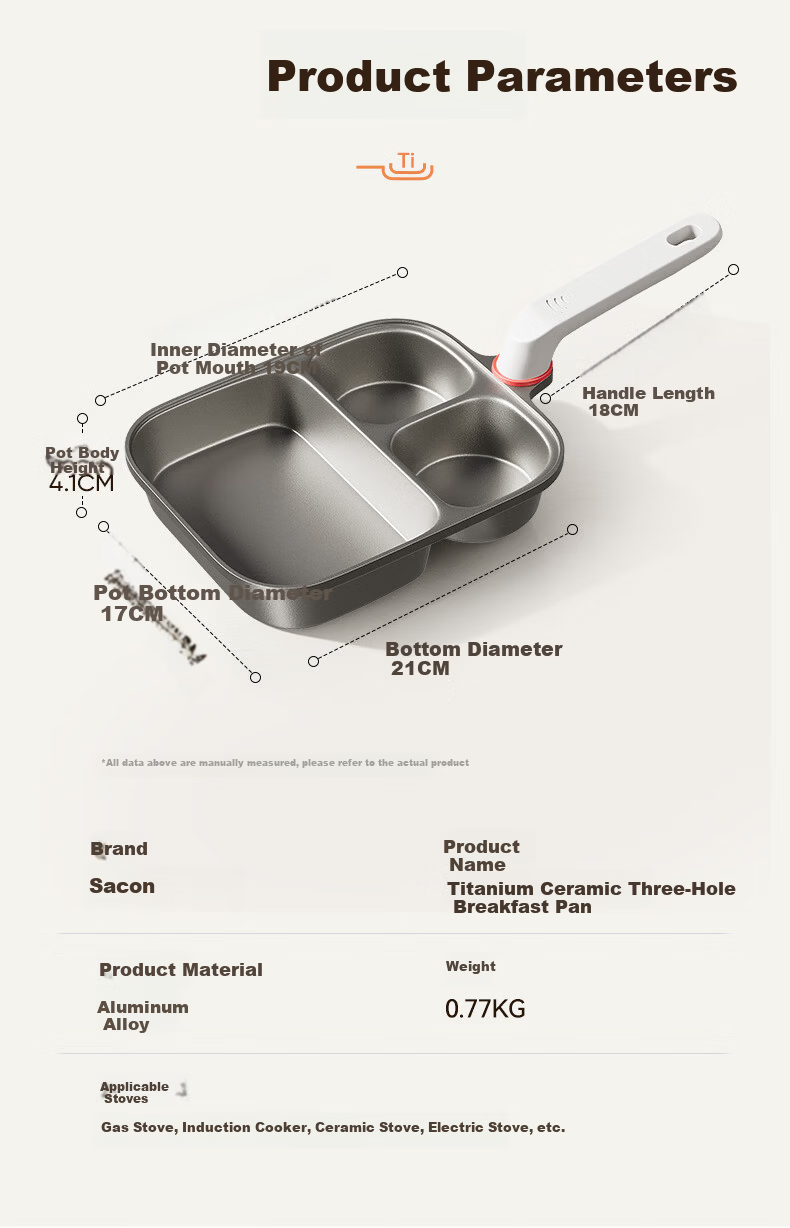 Sacon Titanium Non-Stick Frying Pan 3-in-1 Breakfast Skillet Multi-Functional Steak and Egg Pan 13