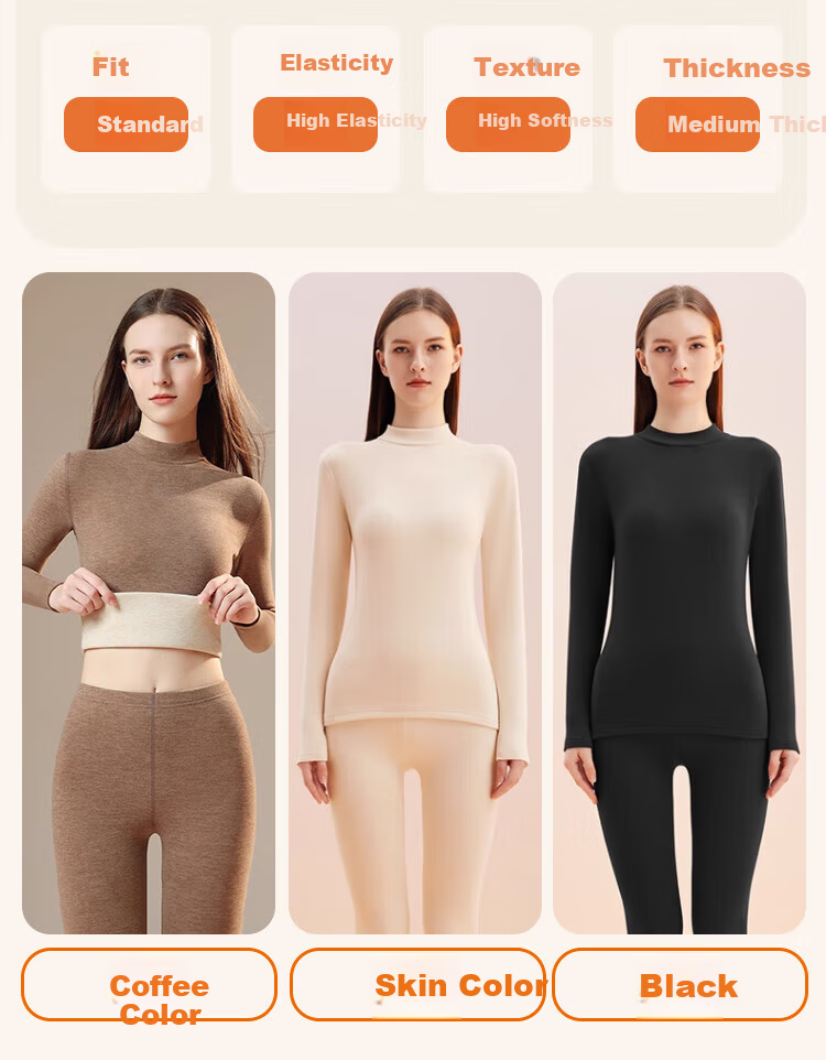 LangSha Autumn Winter New Mid-High Collar Cashmere Thermal Underwear Women Thickened Fleece Heating Slim Fit Base Layer Set 19