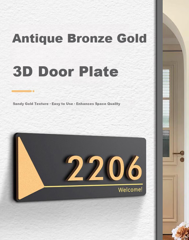 Yiju Changning Frosted Acrylic 3D Custom Number Plate Sticker Gold (Pure Numbers) 0-9 Set of 1 3