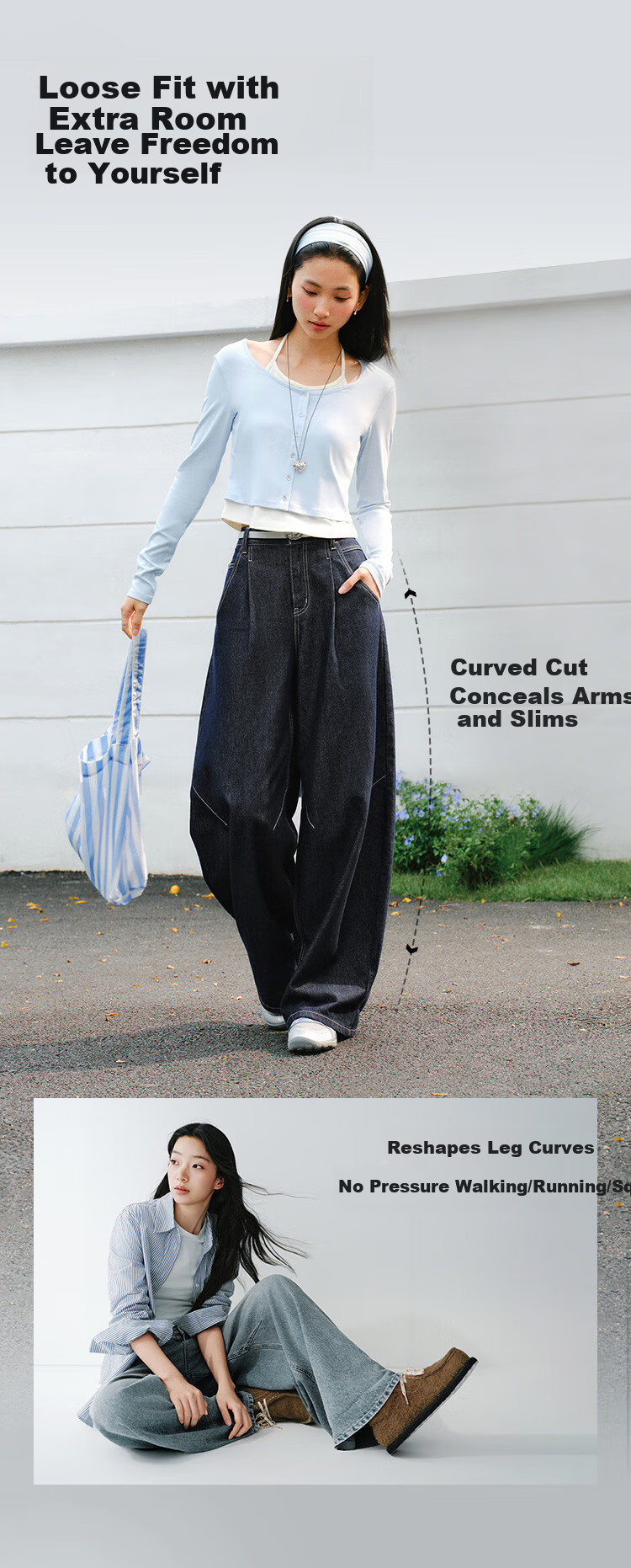 Semir Women's Spring Pleated Loose Fit Jeans 2026 American Style Wide Leg Pants 109126124002 3