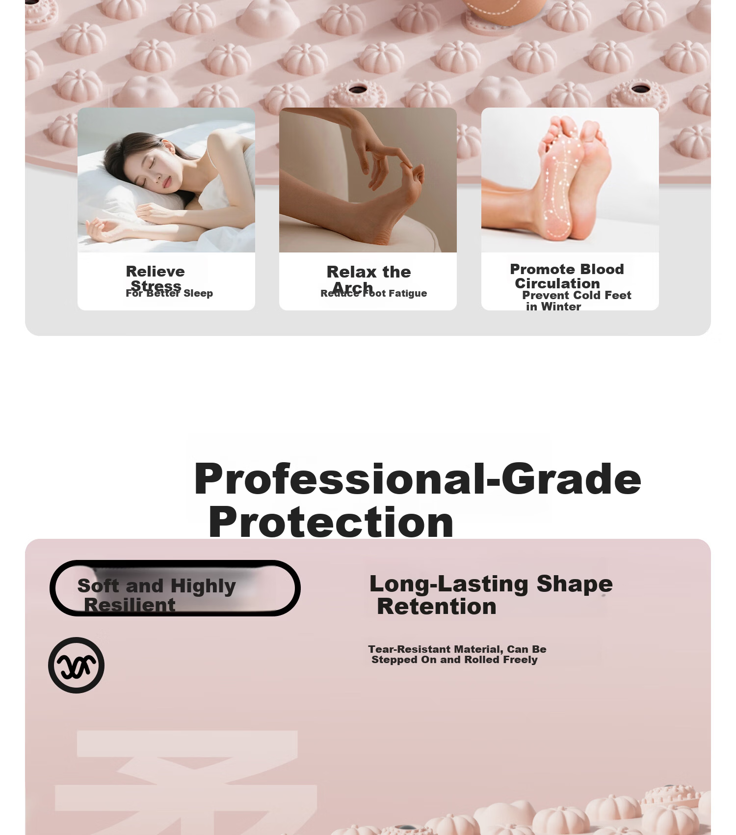 Yottoy Liquid Soft Silicone Acupressure Board Slow Jogging Traditional Chinese Medicine Weight Loss Foot Massage Mat Pink 9