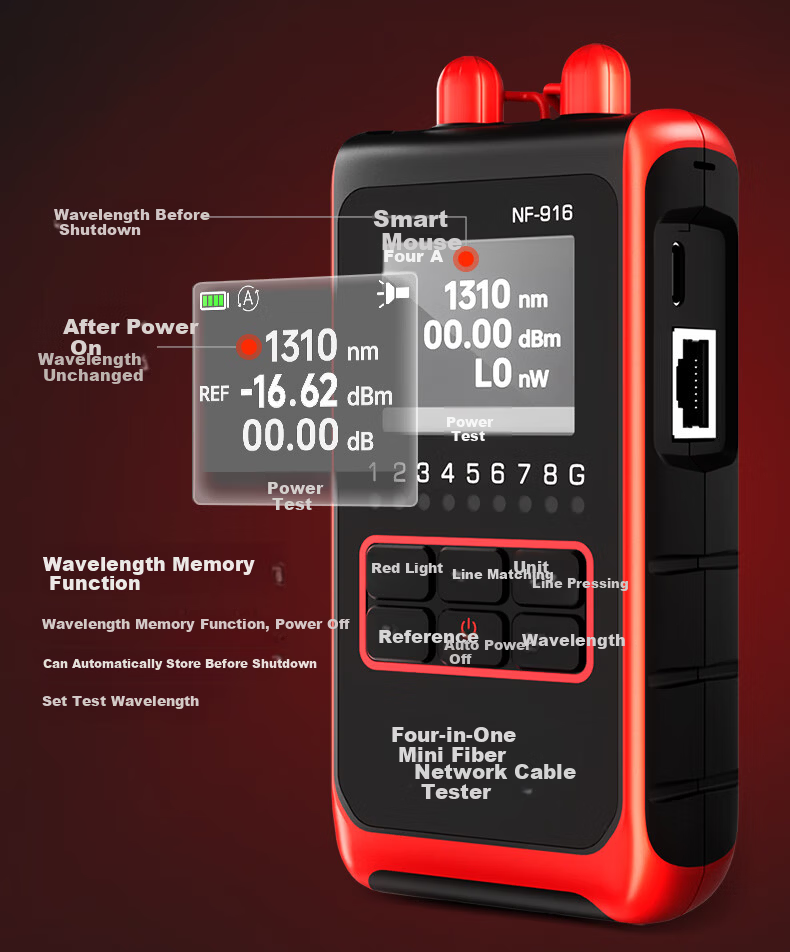 Smart Mouse NF-916 Mini Fiber Optic Network Cable Tester 4-in-1 2.5mm Optical Power Meter Red Light Pen 13