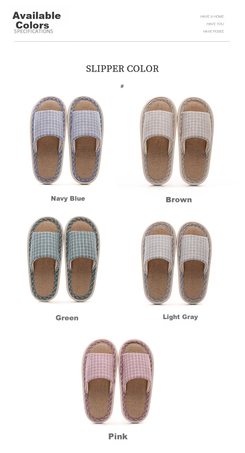 OHMYK Linen Slippers Men Spring Autumn Indoor Non-slip Breathable Four Seasons Cotton Linen Fabric Slippers Women Navy Blue Size 40-41 4