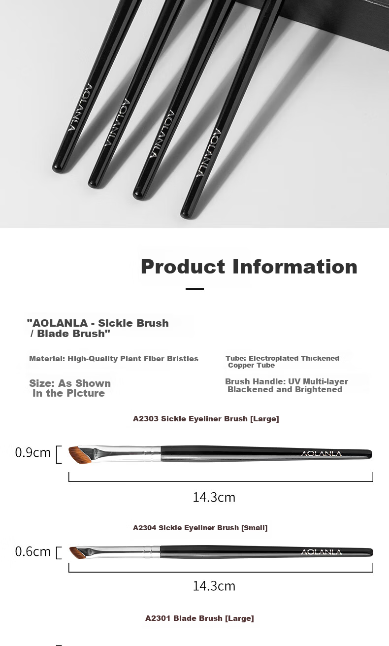 AOLANLA Sickle Eyeliner Brush 2-Pack Ultra-Thin Eye Detail Makeup Brush Blade Under Eye Tear Trough Eyelid to Brow Brush 12