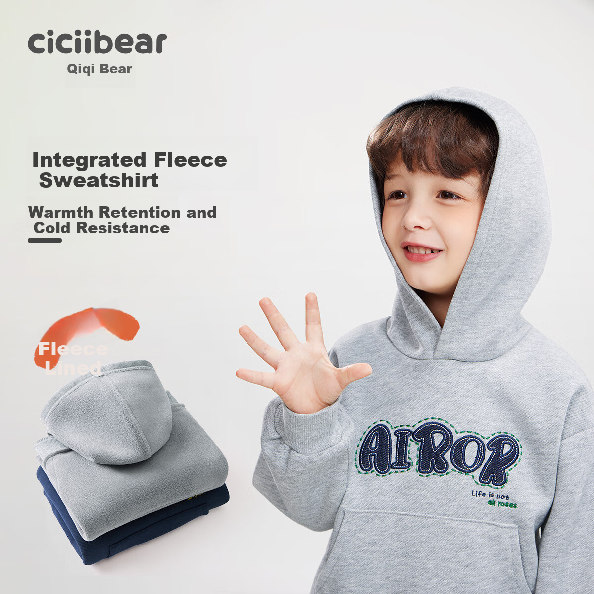 Ciciibear Boys Fleece Hoodie 2024 New Baby Hooded Autumn Winter Thickened Loose Base Shirt Trendy
