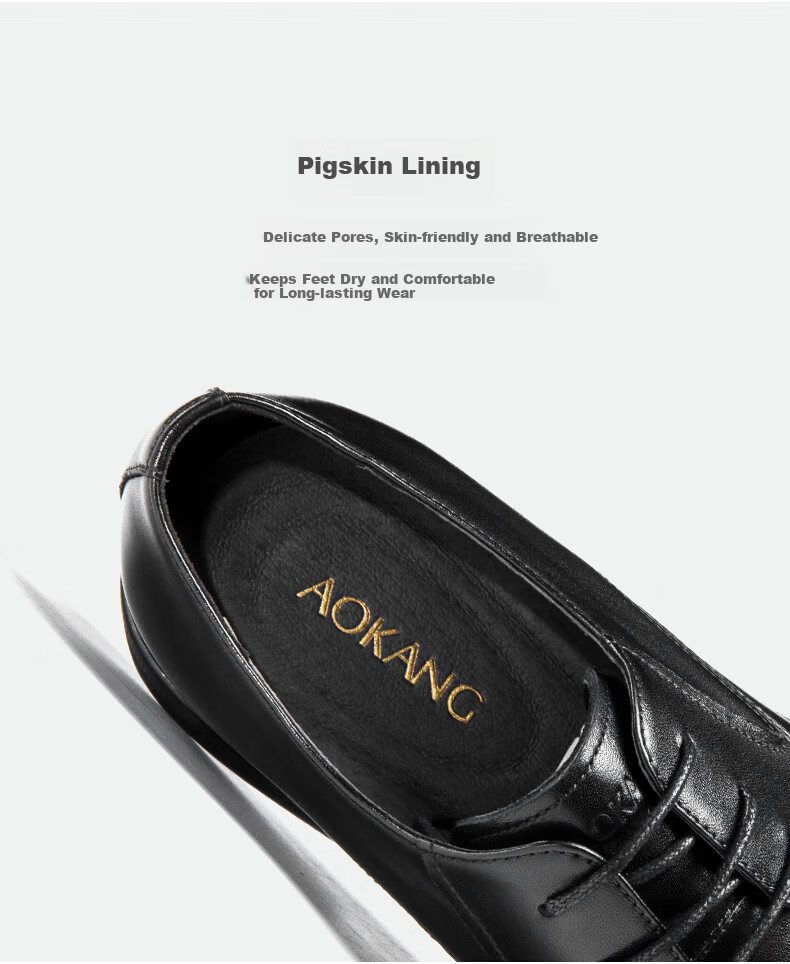 Aokang Comfortable Cowhide Breathable Business Formal Lace-up Durable Leather Shoes Brown Size 39 5