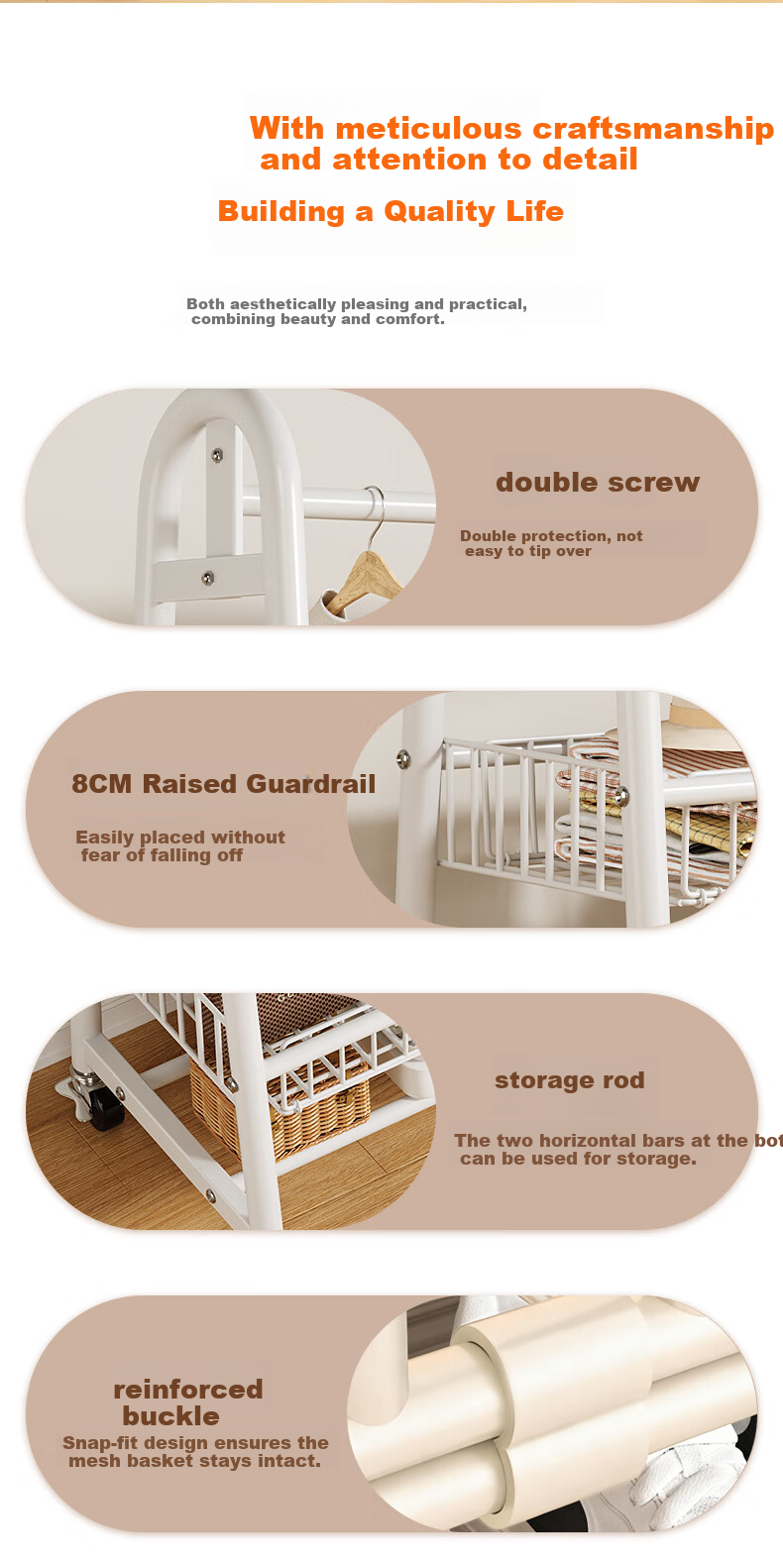 Shanshan Wooden Floor-Standing Clothes Hanger Coat Rack Bedroom Garment Rack Mobile Balcony Storage Shelf 13