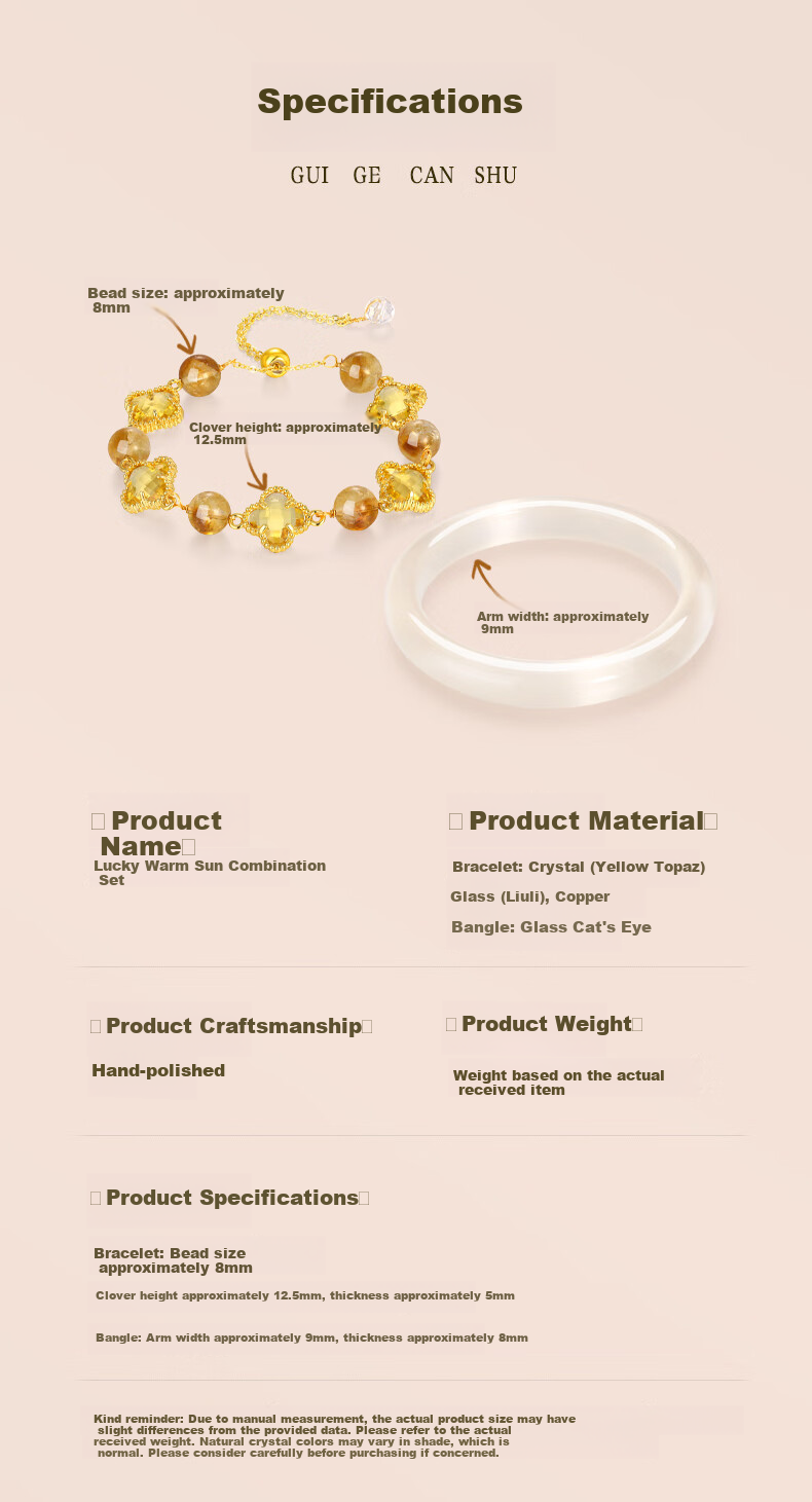 Jinliufu Lucky Four-Leaf Clover Crystal Bracelet Women's Bangle Chinese National Trend Cat's Eye Glass Set Birthday Gift for Girlfriend 23