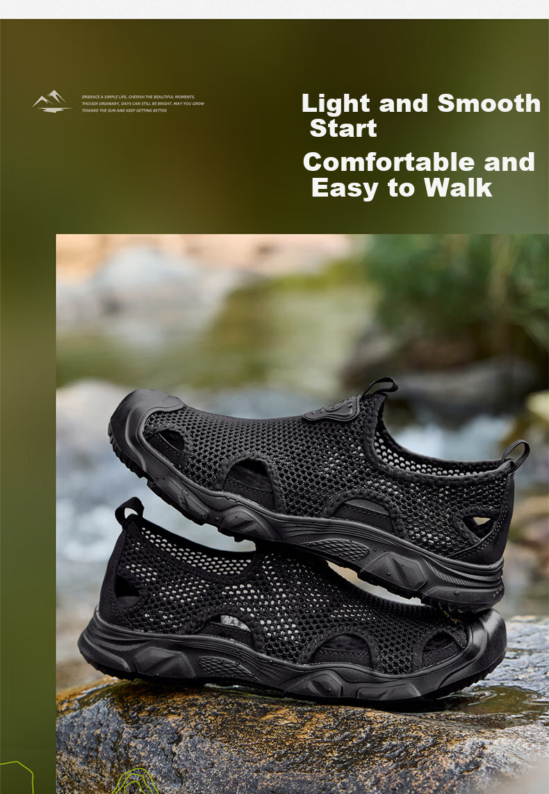 Camel Brand Outdoor Toe-Cap Sandals Breathable Quick-Dry Creek Shoes Casual Men's Shoes P16M342014 Night Black Size 42 11