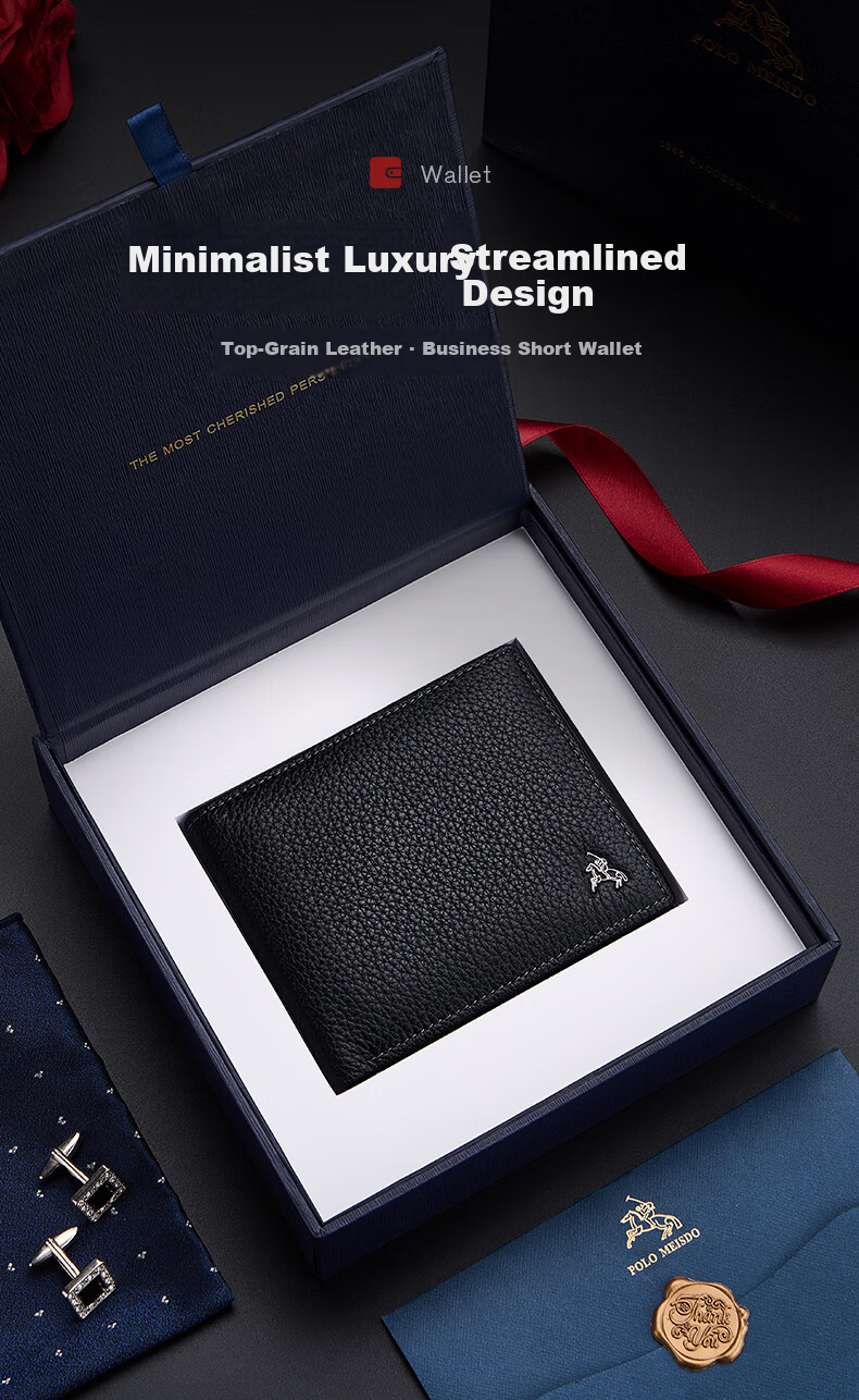 Paolo Mest Men's Genuine Leather Short Wallet Gift Box Practical Birthday Present for Boyfriend Husband Father JD Self-operated 1
