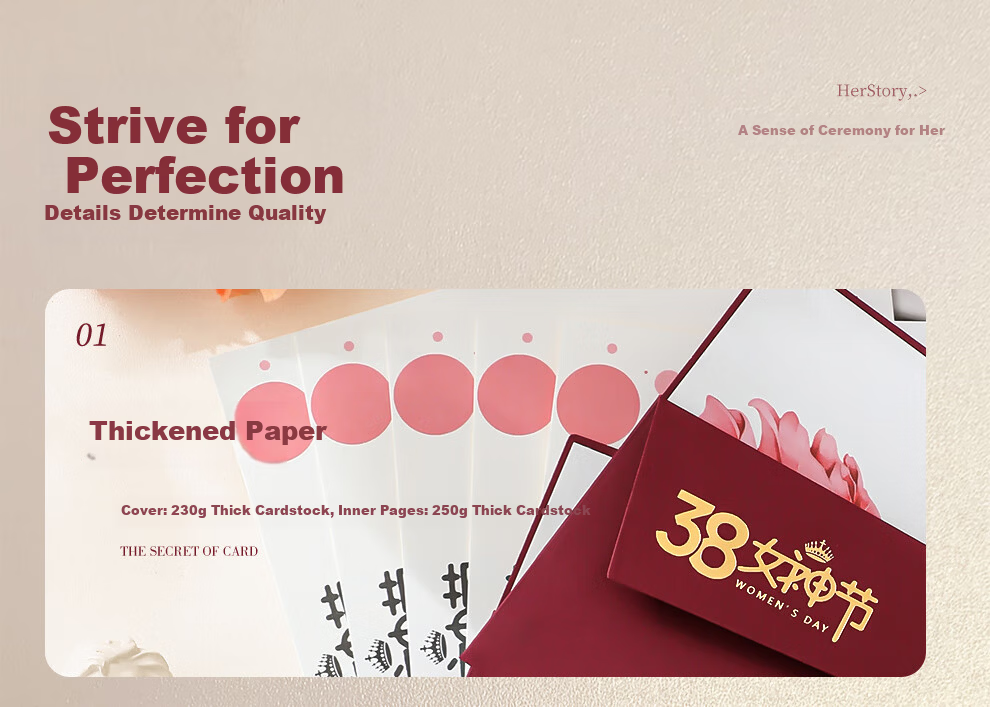 Longe Women's Day Greeting Cards DIY Handwritten Gold Foil Premium 38 Festival Envelope Set (2 Pieces) 8